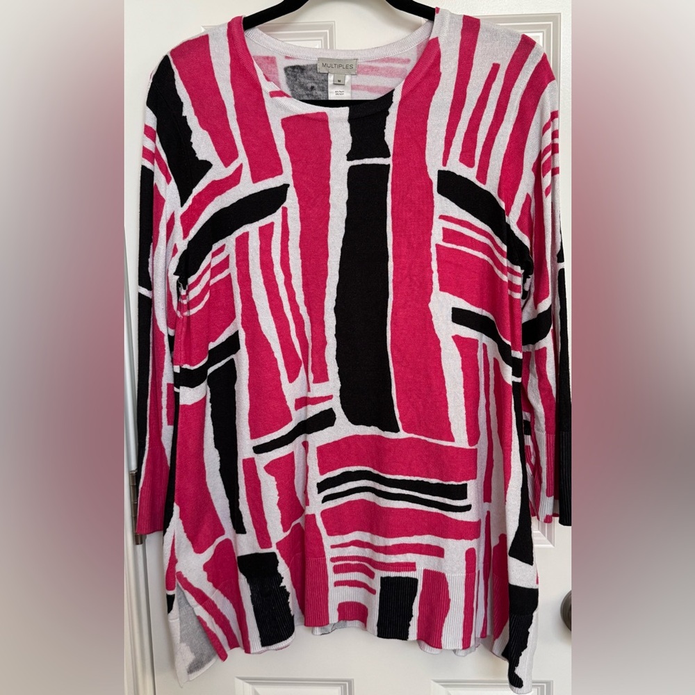 Multiples Pink and Black Geometric Sweater